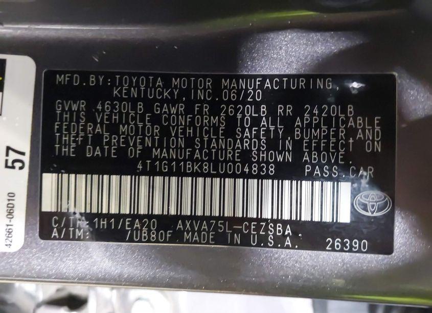 Photo 9 of 2020 Toyota Camry SE AWD (VIN 4T1G11BK8LU004838)