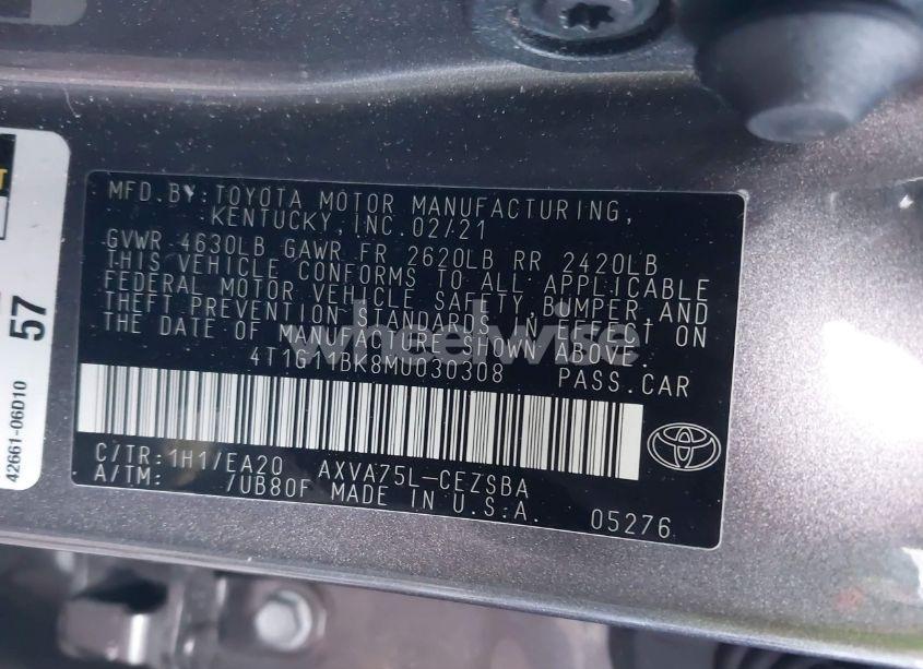 Photo 9 of 2021 Toyota Camry SE AWD (VIN 4T1G11BK8MU030308)