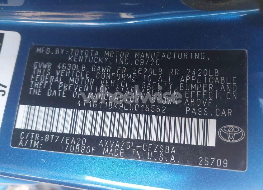 Photo 9 of 2020 Toyota Camry SE AWD (VIN 4T1G11BK9LU016562)