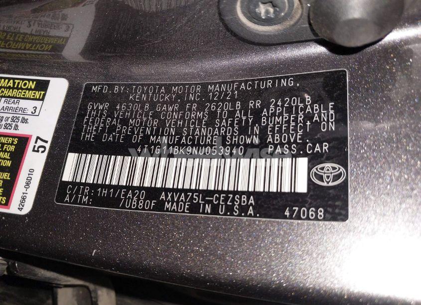 Photo 9 of 2022 Toyota Camry SE AWD (VIN 4T1G11BK9NU053940)