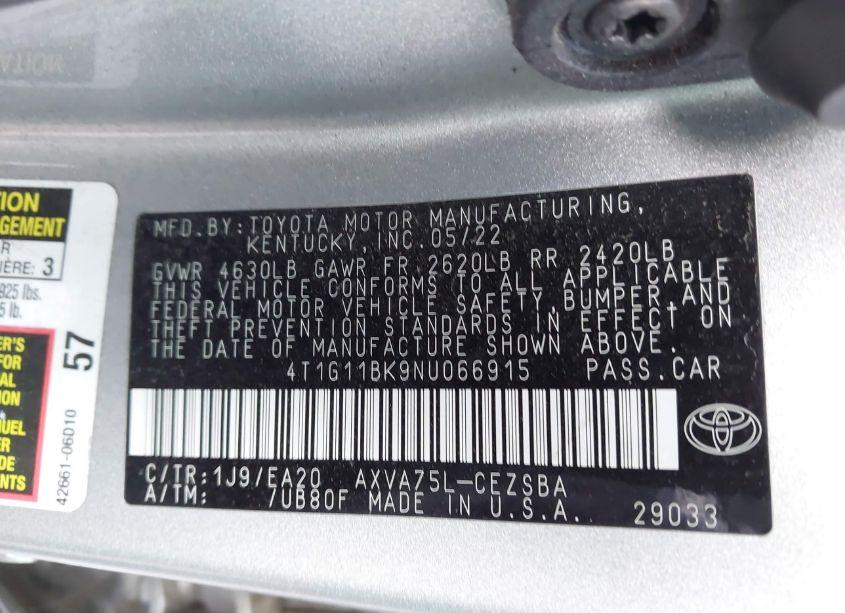 Photo 9 of 2022 Toyota Camry SE AWD (VIN 4T1G11BK9NU066915)