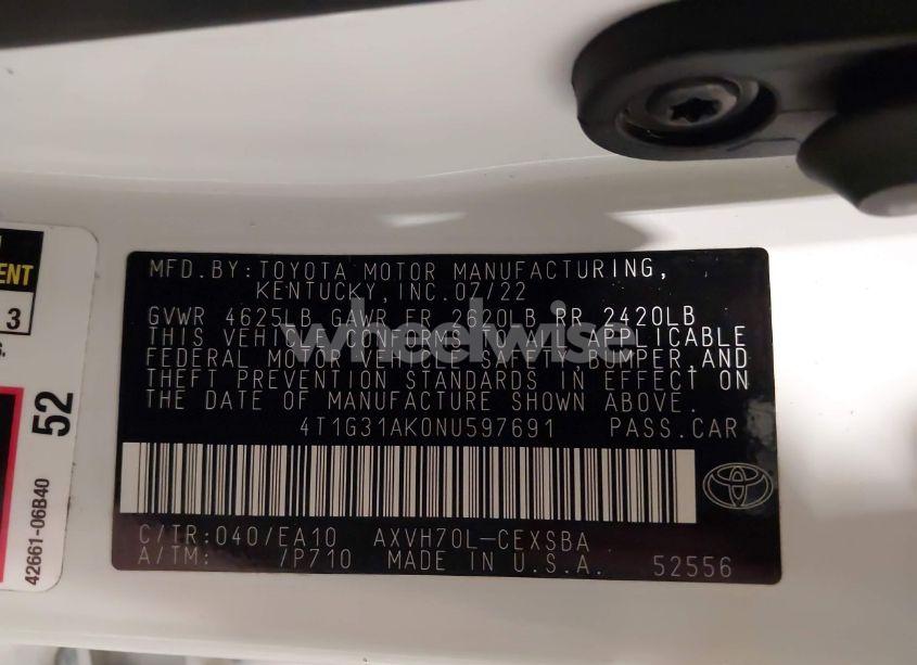 Photo 9 of 2022 Toyota Camry SE HYBRID (VIN 4T1G31AK0NU597691)