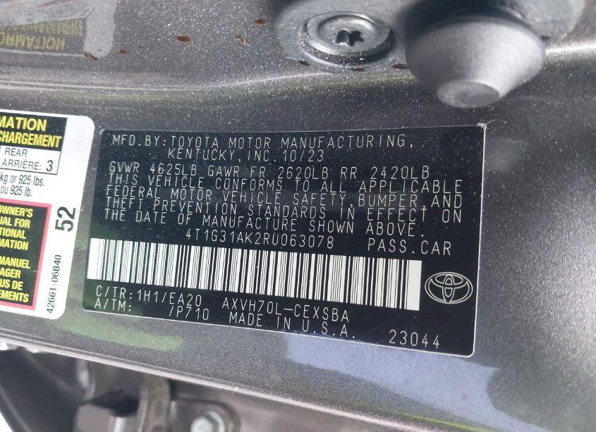 Photo 9 of 2024 Toyota Camry HYBRID SE (VIN 4T1G31AK2RU063078)