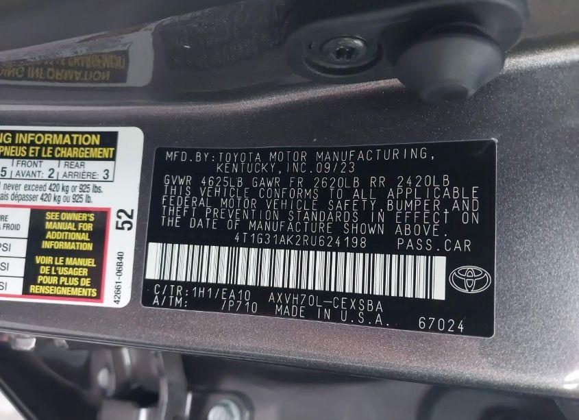 Photo 9 of 2024 Toyota Camry HYBRID SE (VIN 4T1G31AK2RU624198)