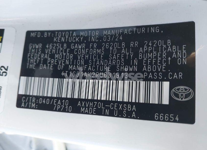 Photo 9 of 2024 Toyota Camry HYBRID SE (VIN 4T1G31AK2RU631913)