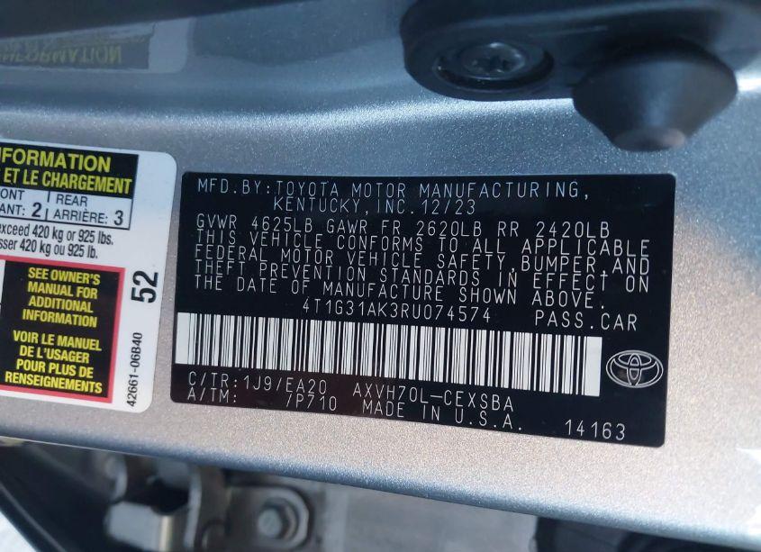 Photo 9 of 2024 Toyota Camry HYBRID SE (VIN 4T1G31AK3RU074574)