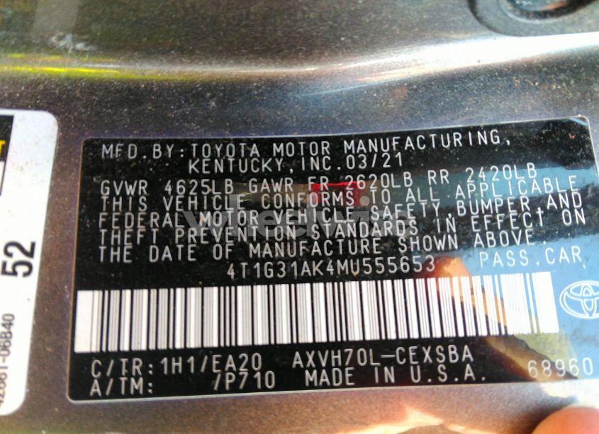 Photo 9 of 2021 Toyota Camry SE HYBRID (VIN 4T1G31AK4MU555653)