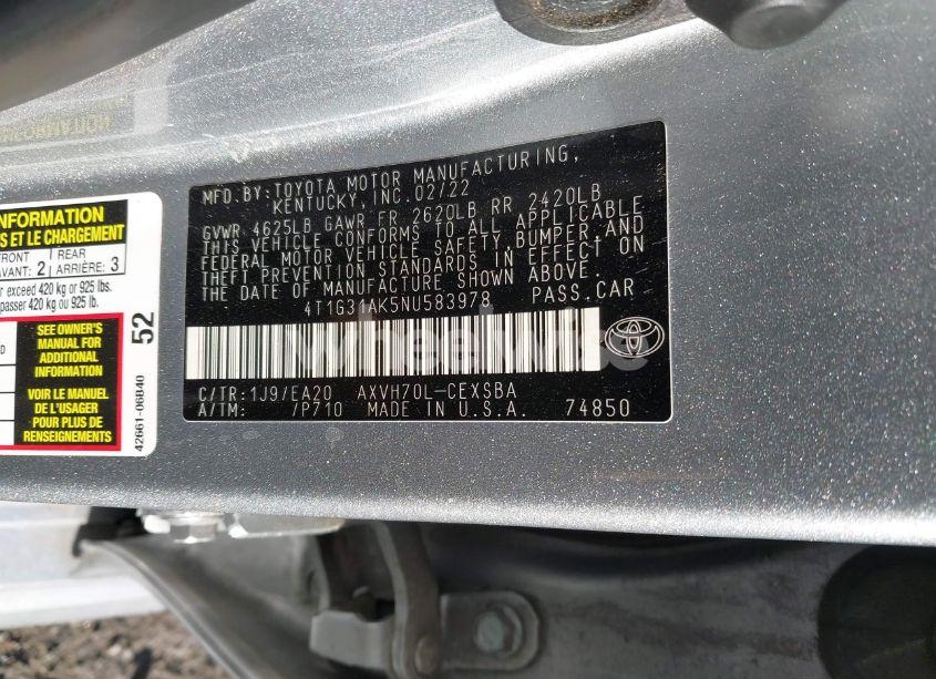 Photo 9 of 2022 Toyota Camry SE HYBRID (VIN 4T1G31AK5NU583978)