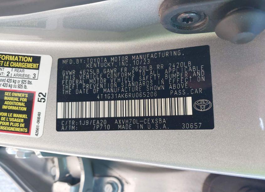 Photo 9 of 2024 Toyota Camry HYBRID SE (VIN 4T1G31AK6RU065206)
