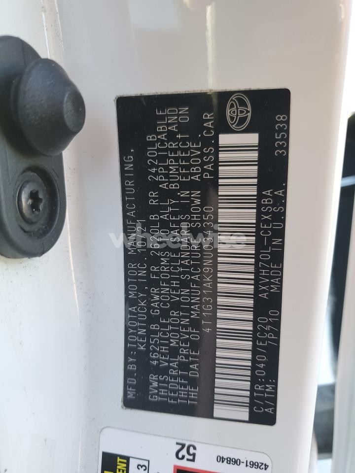 Photo 12 of 2022 TOYOTA CAMRY NIGHT SHADE (VIN 4T1G31AK9NU034350)