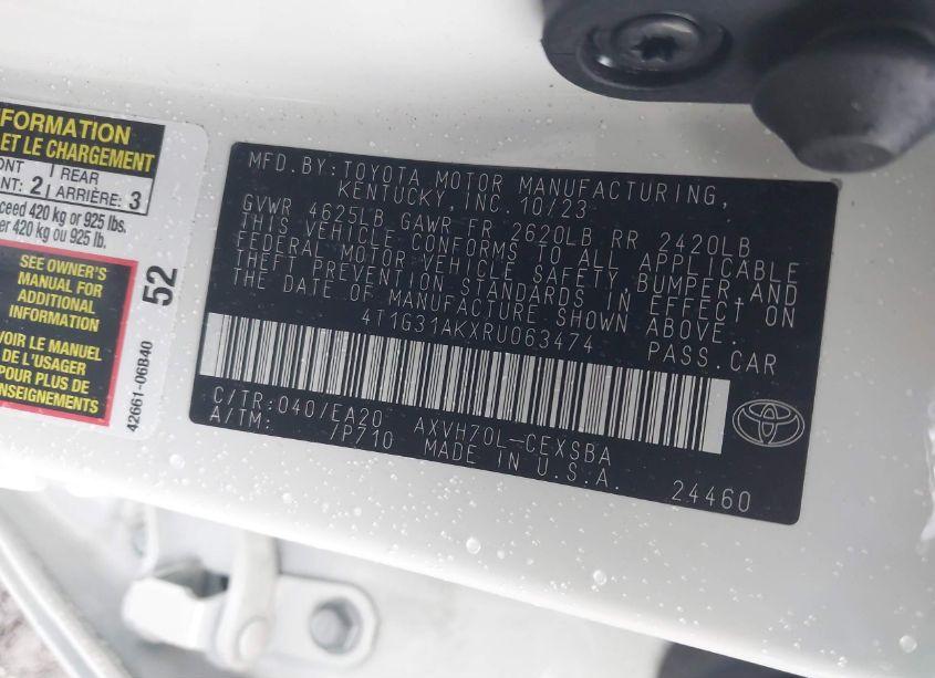 Photo 9 of 2024 Toyota Camry HYBRID SE (VIN 4T1G31AKXRU063474)