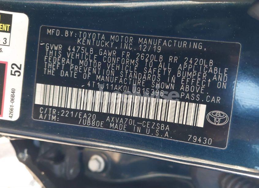 Photo 9 of 2020 Toyota Camry SE (VIN 4T1J11AK0LU915396)