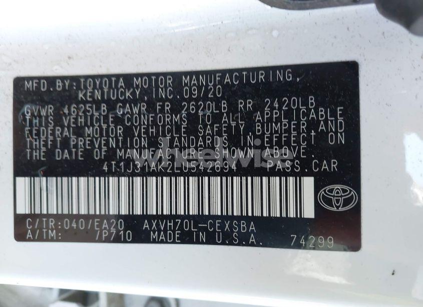 Photo 9 of 2020 Toyota Camry SE HYBRID (VIN 4T1J31AK2LU542694)