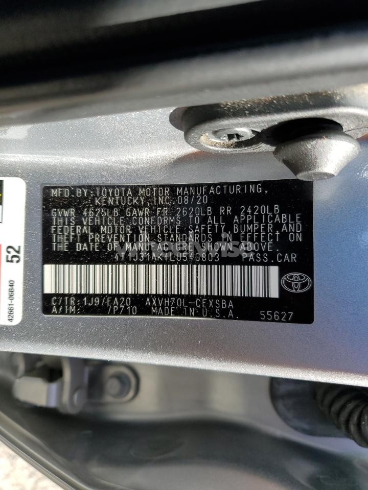 Photo 13 of 2020 TOYOTA CAMRY SE (VIN 4T1J31AK4LU540803)