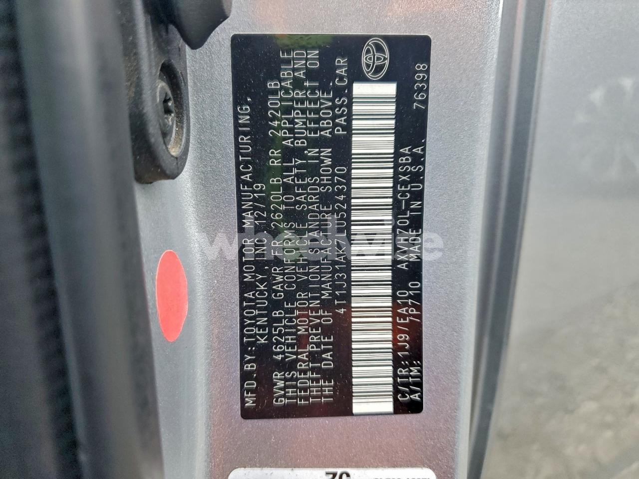 Photo 13 of 2020 TOYOTA CAMRY SE (VIN 4T1J31AK7LU524370)