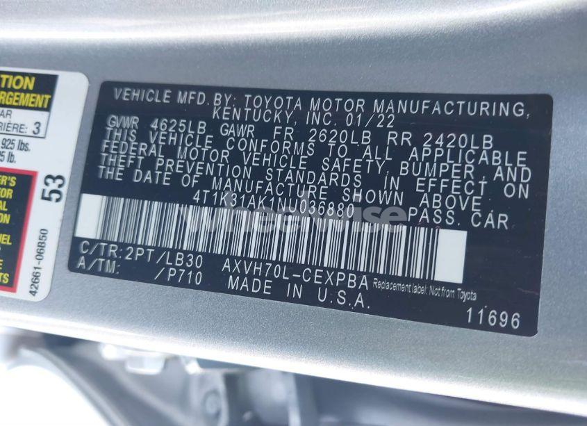 Photo 9 of 2022 Toyota Camry XSE HYBRID (VIN 4T1K31AK1NU036880)