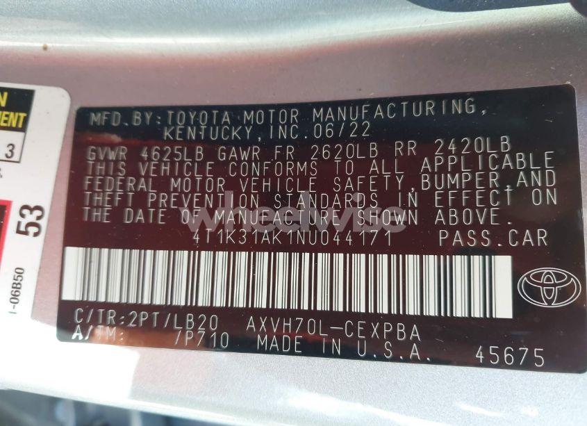 Photo 9 of 2022 Toyota Camry XSE HYBRID (VIN 4T1K31AK1NU044171)