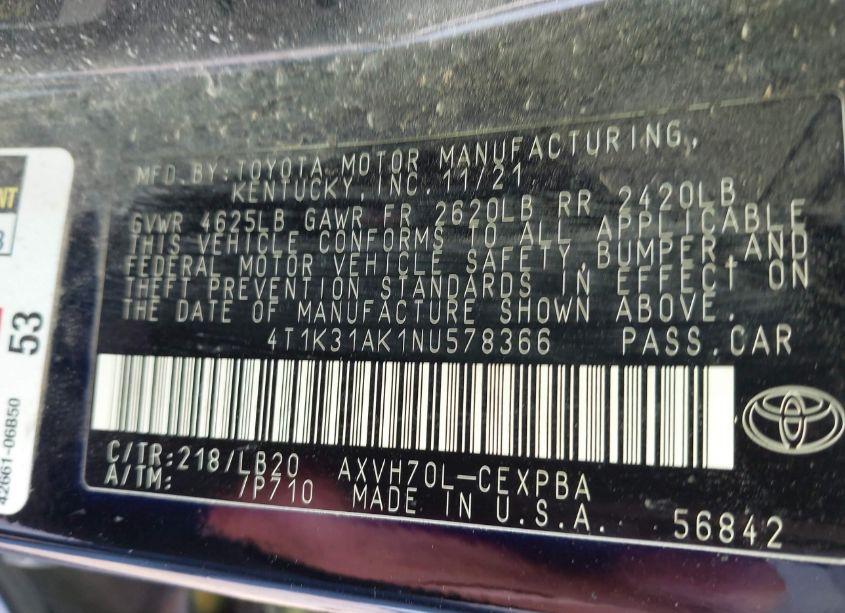 Photo 9 of 2022 Toyota Camry XSE HYBRID (VIN 4T1K31AK1NU578366)