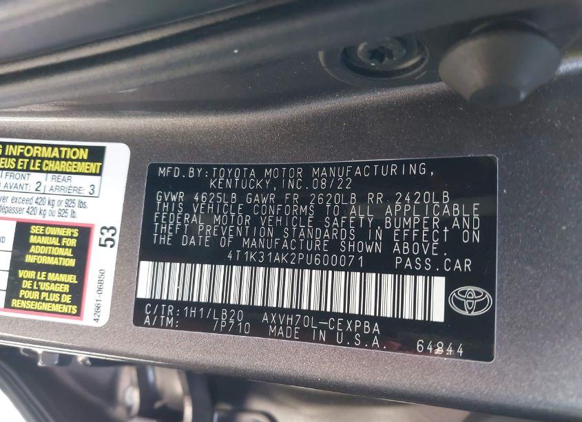 Photo 9 of 2023 Toyota Camry XSE HYBRID (VIN 4T1K31AK2PU600071)
