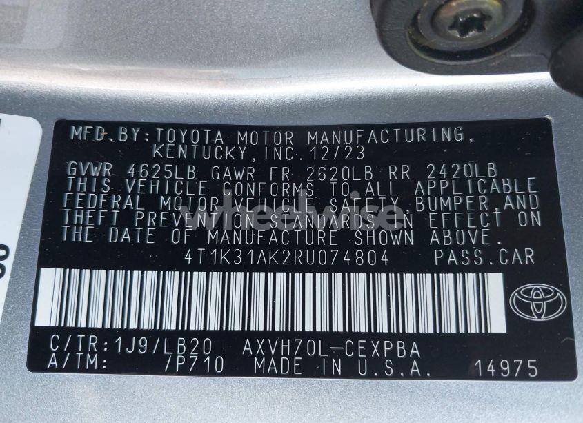Photo 9 of 2024 Toyota Camry HYBRID XSE (VIN 4T1K31AK2RU074804)