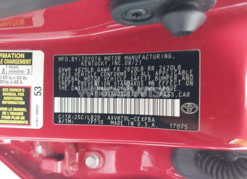 Photo 9 of 2022 Toyota Camry XSE HYBRID (VIN 4T1K31AK3NU032765)