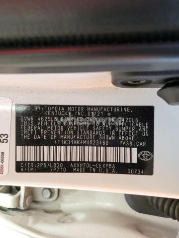 Photo 8 of 2021 TOYOTA CAMRY XSE (VIN 4T1K31AK4MU023460)