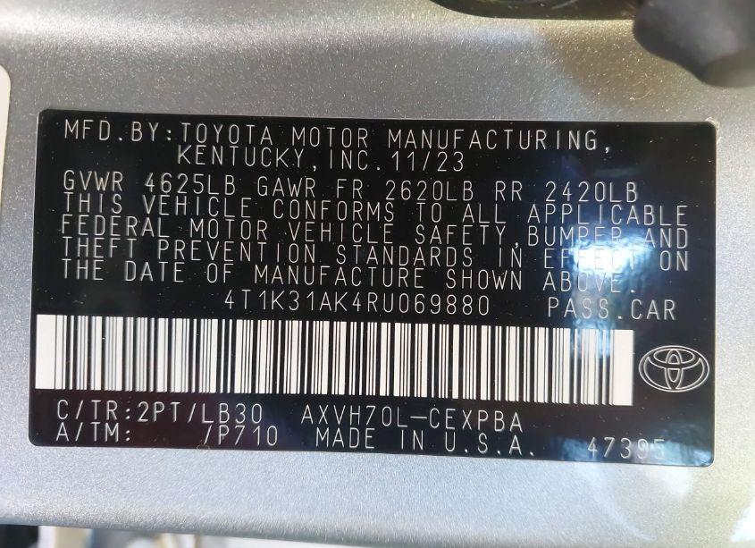 Photo 9 of 2024 Toyota Camry HYBRID XSE (VIN 4T1K31AK4RU069880)