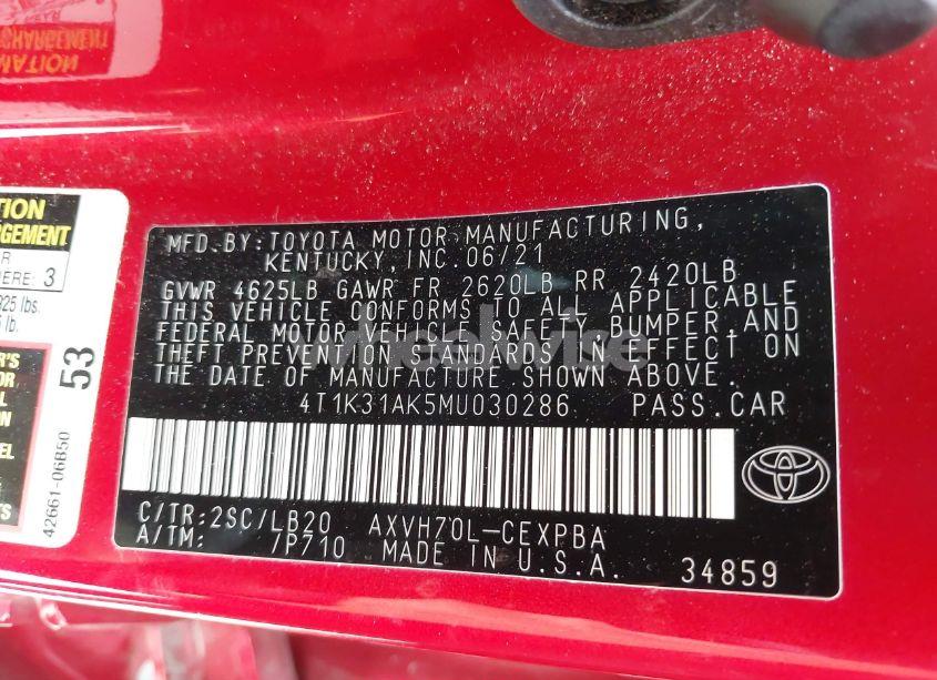 Photo 9 of 2021 Toyota Camry XSE HYBRID (VIN 4T1K31AK5MU030286)