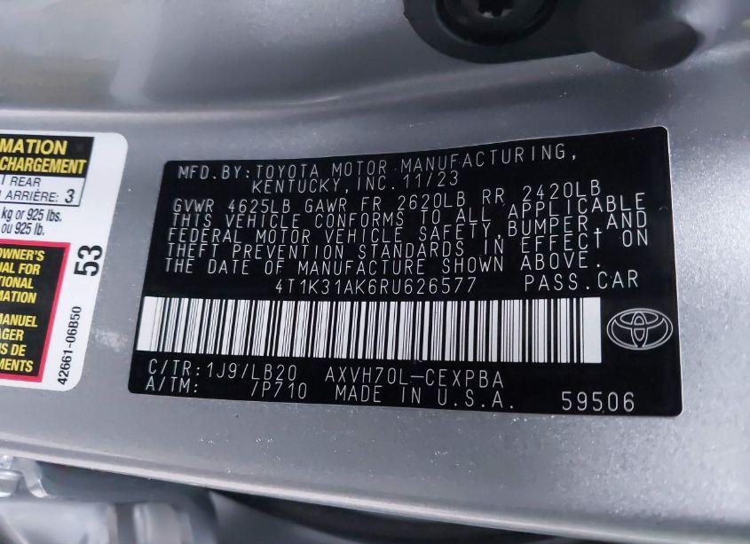 Photo 9 of 2024 Toyota Camry HYBRID XSE (VIN 4T1K31AK6RU626577)