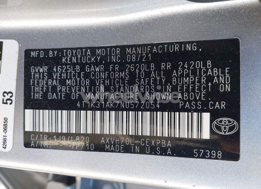 Photo 9 of 2022 Toyota Camry XSE HYBRID (VIN 4T1K31AK7NU572054)