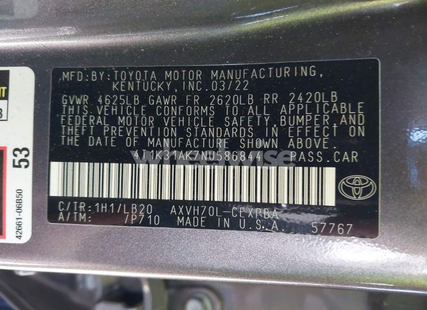 Photo 9 of 2022 Toyota Camry XSE HYBRID (VIN 4T1K31AK7NU586844)