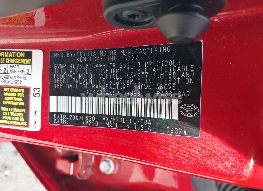 Photo 9 of 2023 Toyota Camry XSE HYBRID (VIN 4T1K31AK9PU049881)