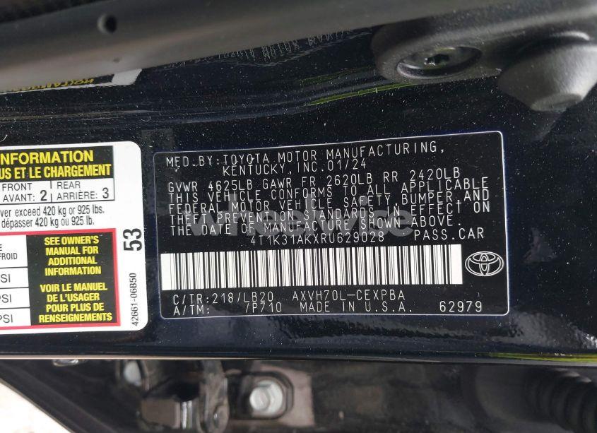 Photo 9 of 2024 Toyota Camry HYBRID XSE (VIN 4T1K31AKXRU629028)