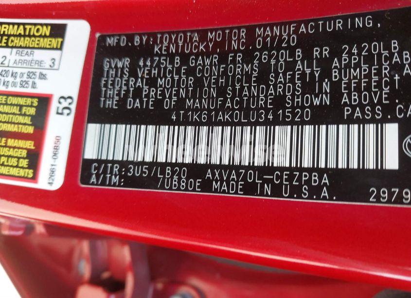 Photo 9 of 2020 Toyota Camry XSE (VIN 4T1K61AK0LU341520)