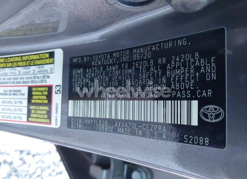 Photo 9 of 2020 Toyota Camry XSE (VIN 4T1K61AK0LU955046)