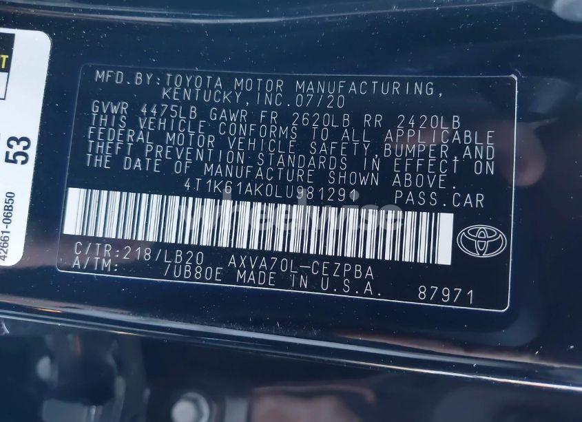 Photo 9 of 2020 Toyota Camry XSE (VIN 4T1K61AK0LU981291)