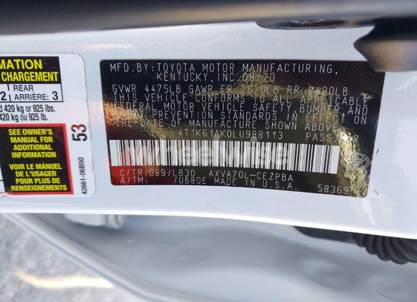 Photo 9 of 2020 Toyota Camry XSE (VIN 4T1K61AK0LU988113)