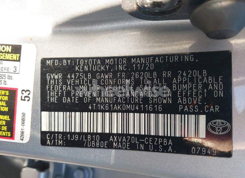 Photo 9 of 2021 Toyota Camry XSE (VIN 4T1K61AK0MU411616)
