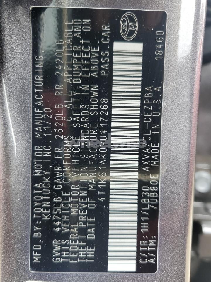 Photo 12 of 2021 TOYOTA CAMRY XSE (VIN 4T1K61AK0MU417268)