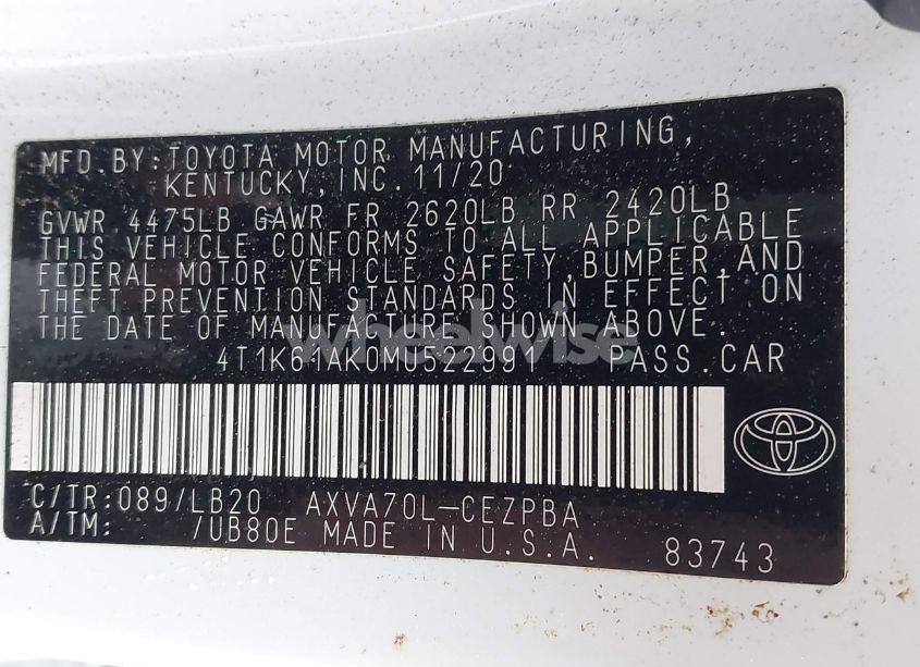 Photo 9 of 2021 Toyota Camry XSE (VIN 4T1K61AK0MU522991)