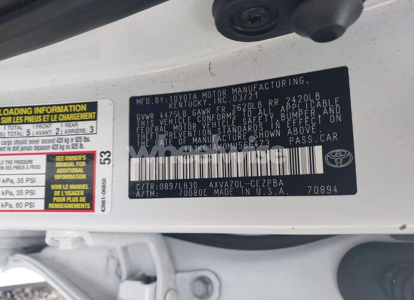 Photo 9 of 2021 Toyota Camry XSE (VIN 4T1K61AK0MU566473)