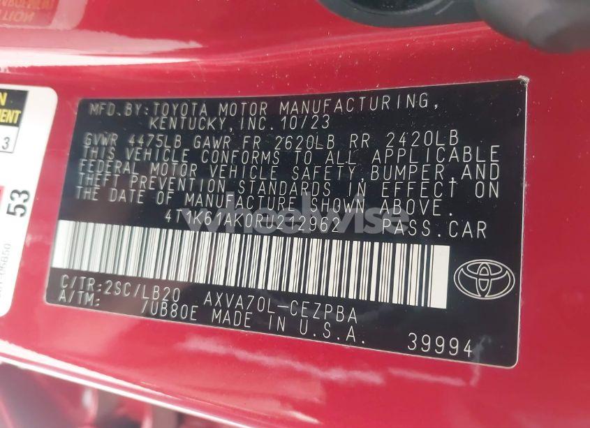 Photo 9 of 2024 Toyota Camry XSE (VIN 4T1K61AK0RU212962)