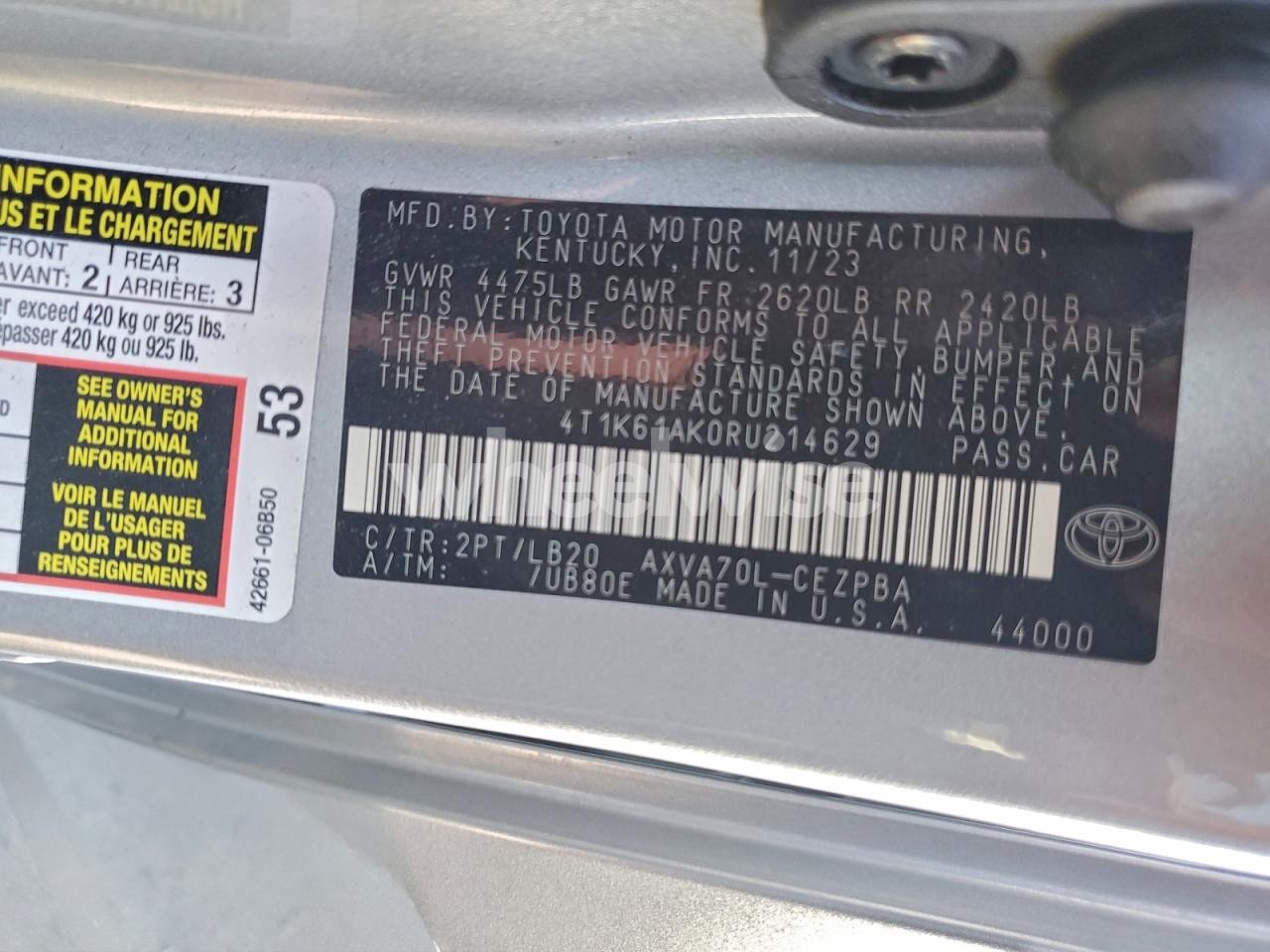 Photo 12 of 2024 TOYOTA CAMRY XSE (VIN 4T1K61AK0RU214629)