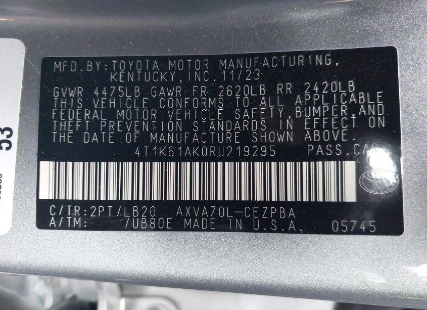 Photo 9 of 2024 Toyota Camry XSE (VIN 4T1K61AK0RU219295)