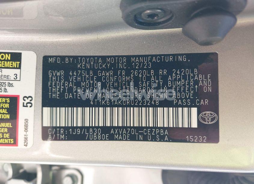 Photo 9 of 2024 Toyota Camry XSE (VIN 4T1K61AK0RU223248)
