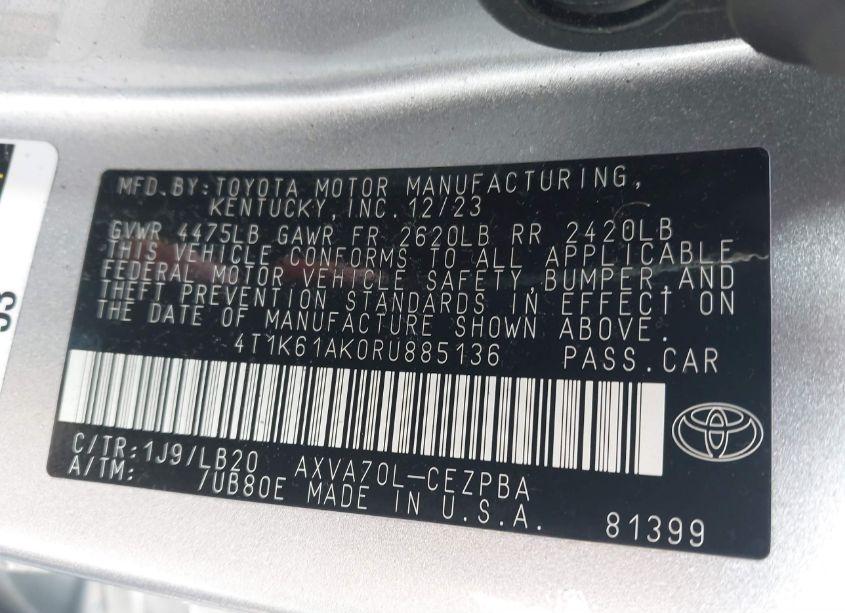 Photo 9 of 2024 Toyota Camry XSE (VIN 4T1K61AK0RU885136)