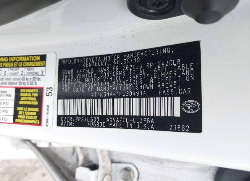 Photo 9 of 2020 Toyota Camry XSE (VIN 4T1K61AK1LU304914)