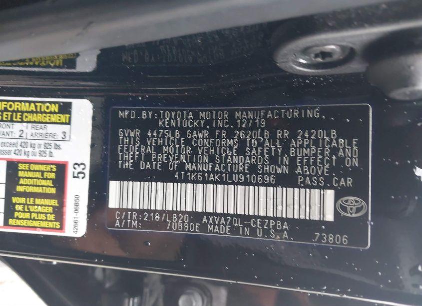 Photo 9 of 2020 Toyota Camry XSE (VIN 4T1K61AK1LU910696)
