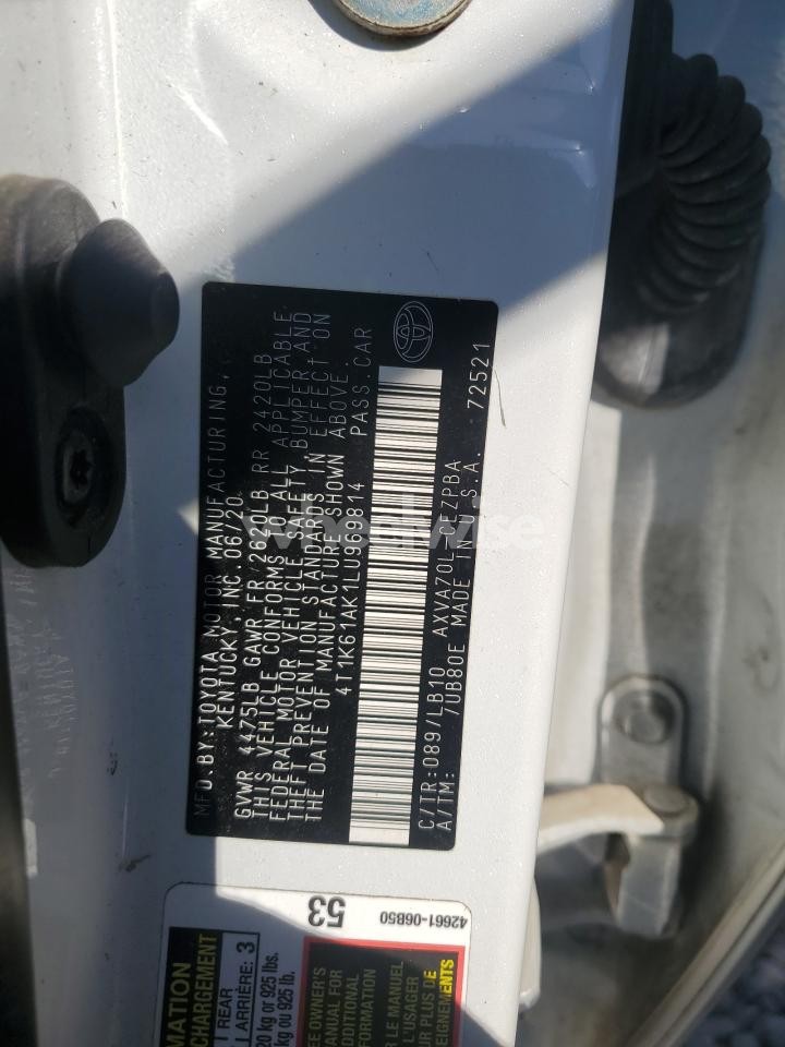 Photo 13 of 2020 TOYOTA CAMRY XSE (VIN 4T1K61AK1LU969814)