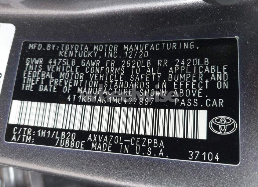 Photo 9 of 2021 Toyota Camry XSE (VIN 4T1K61AK1MU427887)